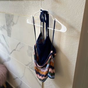 Multi color halter tie top